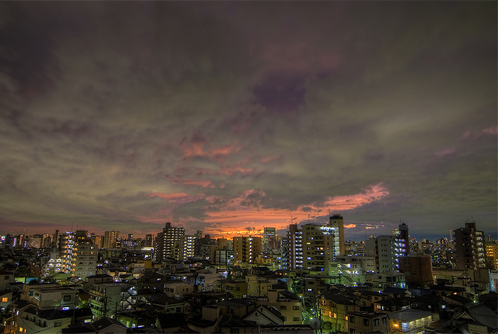 tokyo sunset from balcony hdr